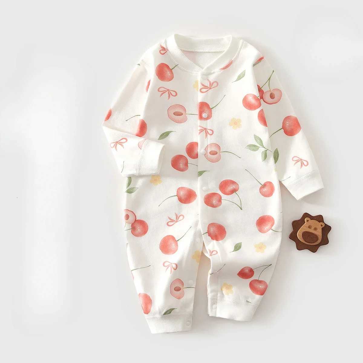 100% Cotton Baby Onesie Boys Girls Long Sleeve Romper Cute Printed Fruit Infant Onesie Pajamas 1-3-6-9 Months Four Seasons Universal Z250712