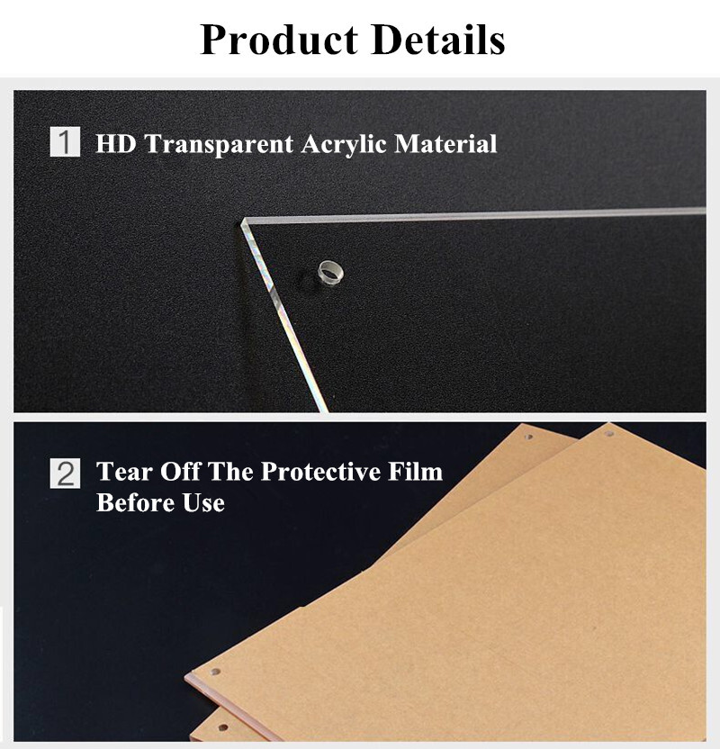A4 Double Panel Acrylic Sign Holder Wall Mount Poster Clear Floating Frameless Photography Picture Photo Frame H260306