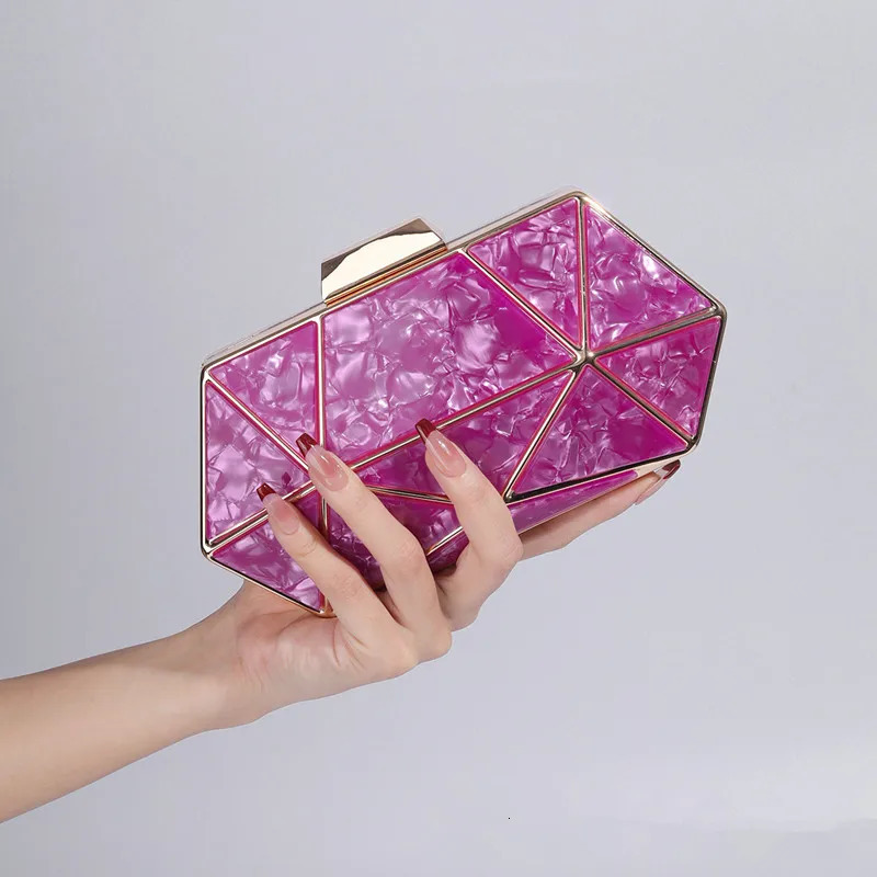 Women Acrylic Metal Rhombus Evening Bag Chain Shoulder Crossbody Bag Handbag Party Clutch Dinner Bags 250708