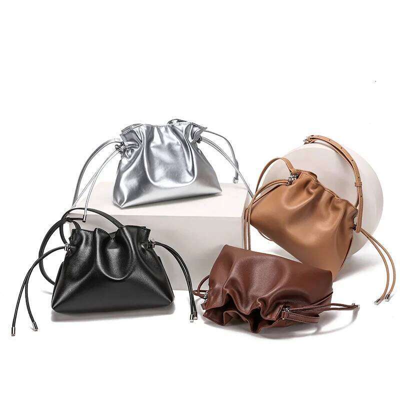 Pleated Cloud Crossbody - Premium Genuine Leather Drawstring Shoulder Purse, Versatile Small Bag For Elegant Lady
