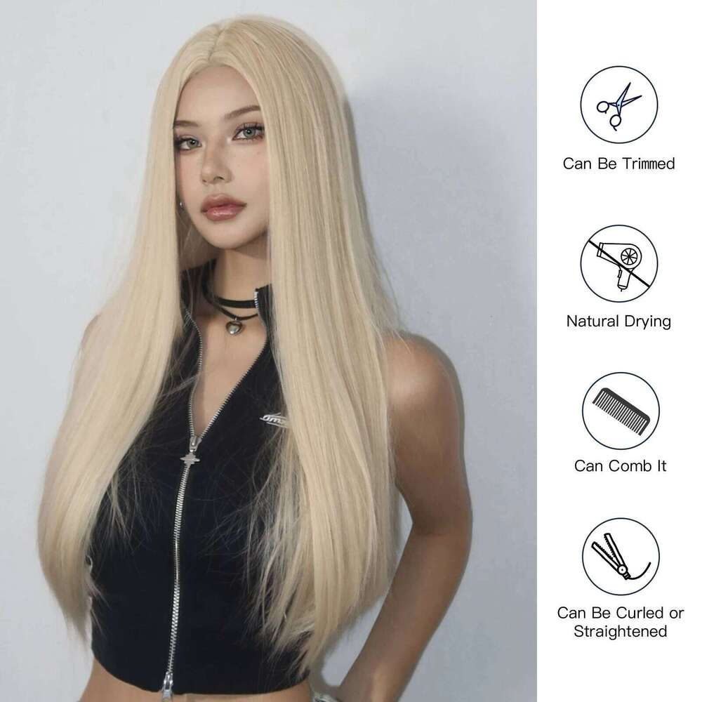Light Golden Hair Long Silky Straight Synthetic for Women Blonde Natural Hairs Wig Daily Lolita Heat Resistant Wigs