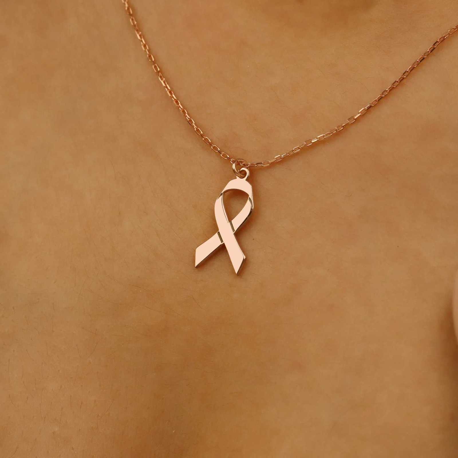 Breast Cancer Ribbon Necklace in Stainless Steel - Non-tarnish Cancer Survivor Tiny Bow Necklace W250712