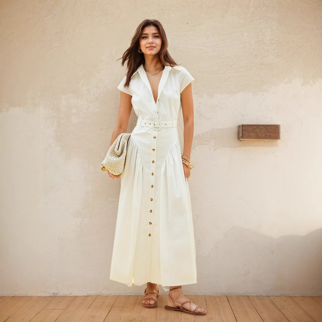 Summer New Women's Skirt French Fashion Collar Long Skirt Single breasted Skirt Fashion Summer Slimming Dress Wear New Design Designer Dress