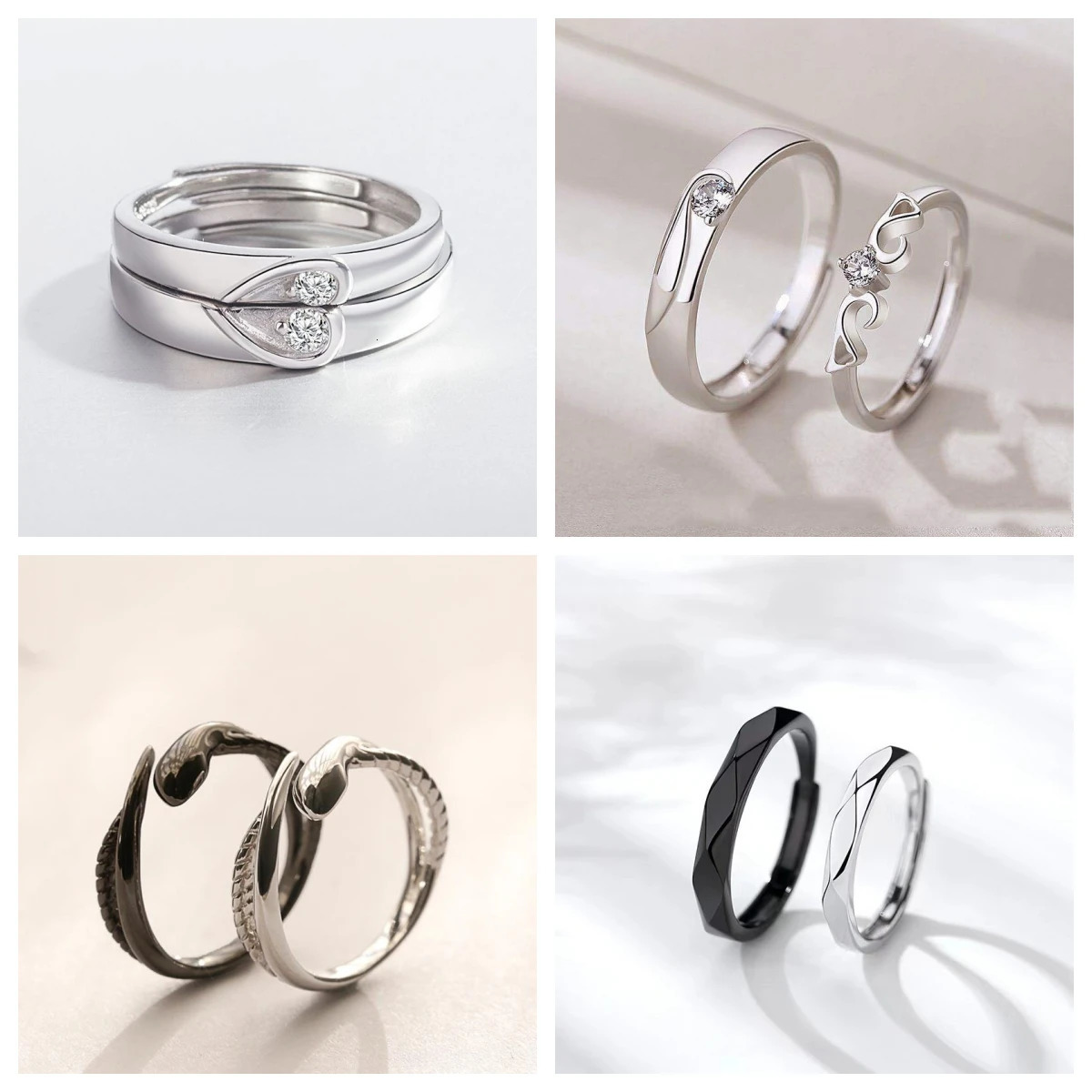 Korean Fashion 1Pair Simple Couple Zircon Rings For Women Men Goth Ring Opening Finger Lovers Jewelry Gifts 250704