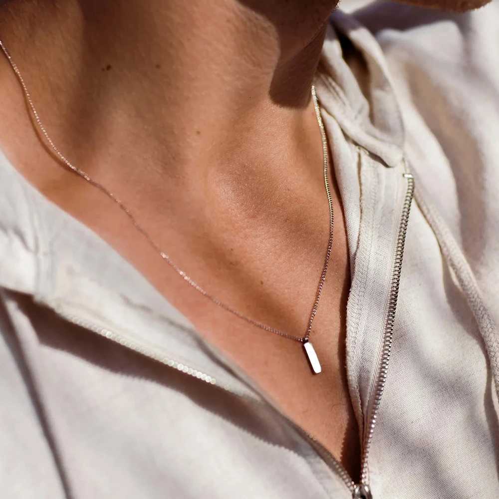 18K Gold Plated Stainless Steel Minimalist Square Pendant Necklace Fashion Mens Accessories Wholesale W250712