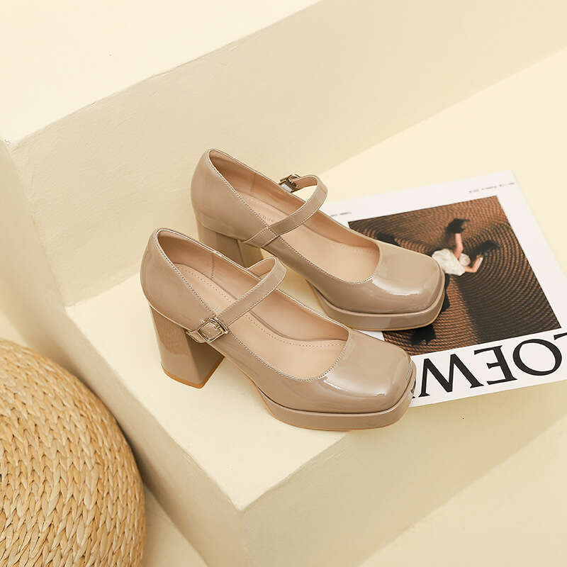 3359-12 One-Strap Single for Women Summer New French Style Elegant Chunky Heel High Heels Women's Shoes
