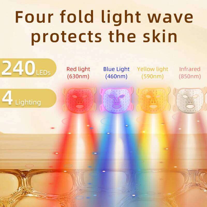LED 4 Color Therapy Face With Near-Infrared Red Light For Anti-Aging Skincare Mask At Home And Travel