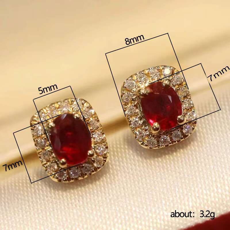 Wholesale Vintage Women Oval Red Crystal Cubic Zirconia Earring for Wedding Hot Sale Gold Plated CZ Stud Earrings Jewelry