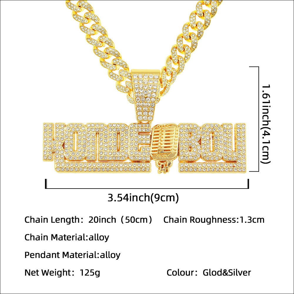 Luxury Jewelry Designer Jewelry Personalized Full Diamond Letter Microphone Splicing Pendant Necklace Hip-hop Cool K-song Rap