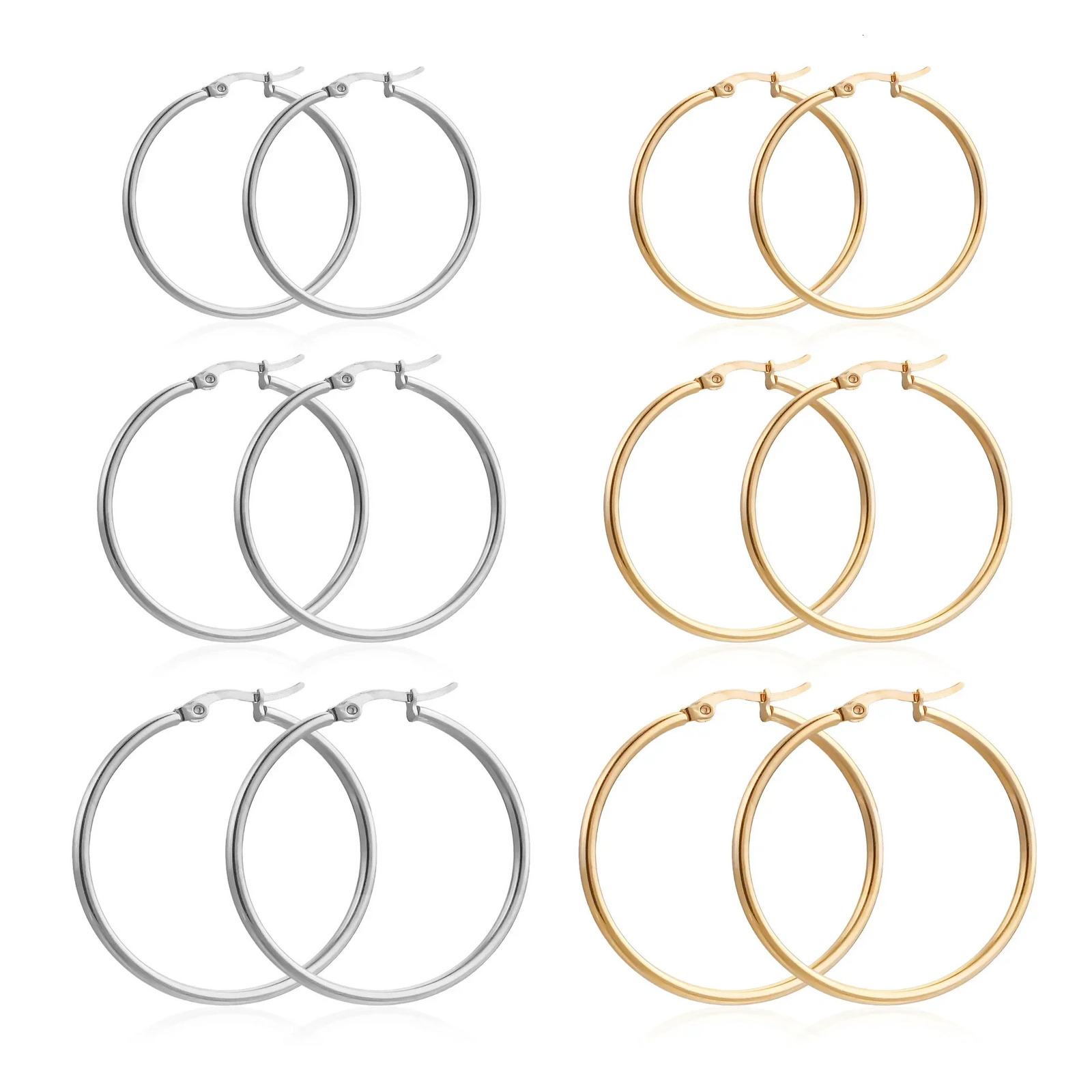 5pair Stainless Steel Big Circle Earrings Golden Silver Color Round Hoop Earrings Fashion Jewelry Base Earring for Women Gift 250708