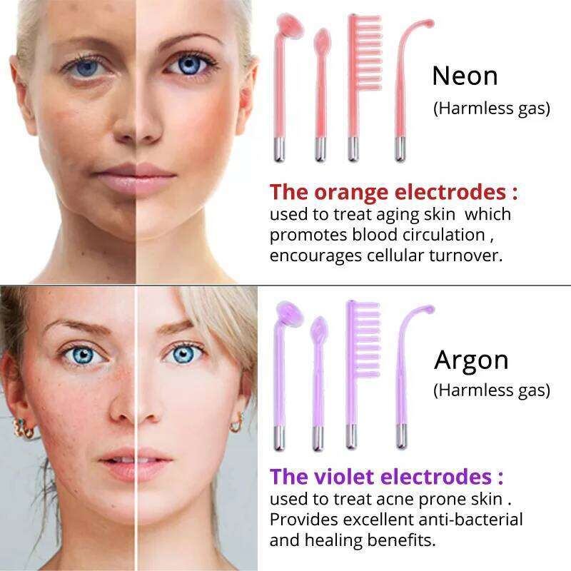 Argon/Neon High Frequency Facial Hine Mushroom Bend Comb Tube Electrotherapy Physiotherapy Anti-Iammatory Device For Acne