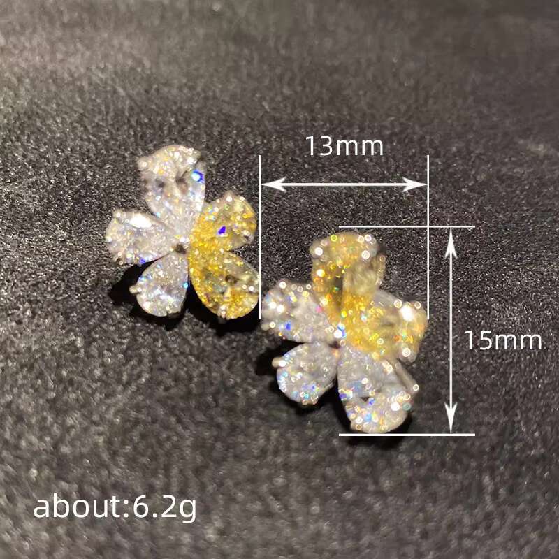 Fashion Flowers Design White/Yellow Crystal Cubic Zirconia Earrings for Trendy Wedding Silver Plated Stud Earrings Women