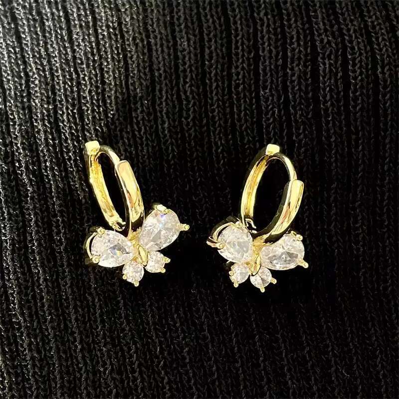 Exquisite Butterfly Shaped Cubic ZIrconia Earring for Women Bridal Wedding Silver/Gold/Rose Gold Plated Hoop Earrings