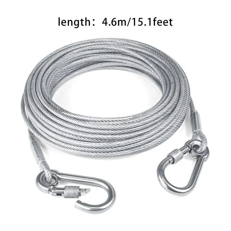 Double-headed Dog Tie Out Cable Leash raction rope with metal buckle steel wire anti-rust training collarOutdoor Dogs Strap 250709