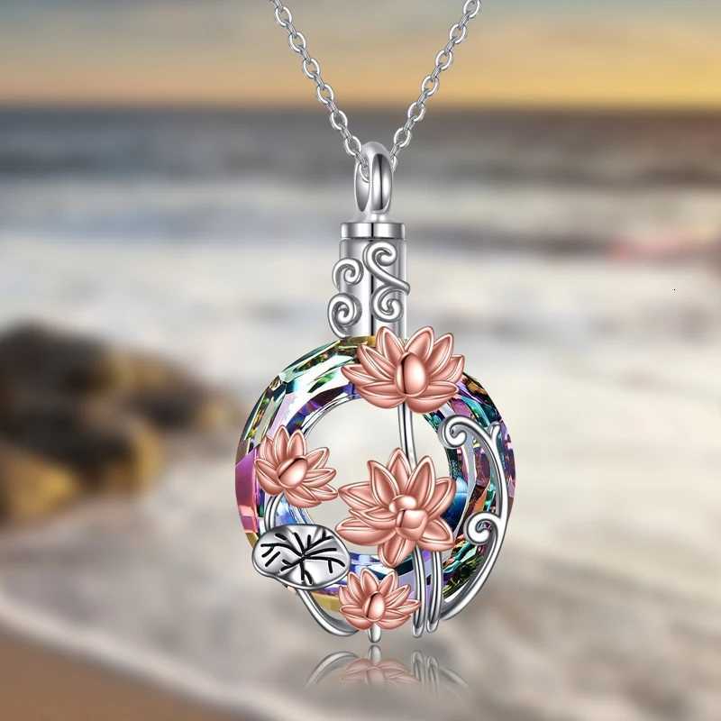 Fashion Crystal Flowers Creation Ash Urn Lotus Pendant Necklace Metal Wen Men Can Open Jewelry Gifts W250712
