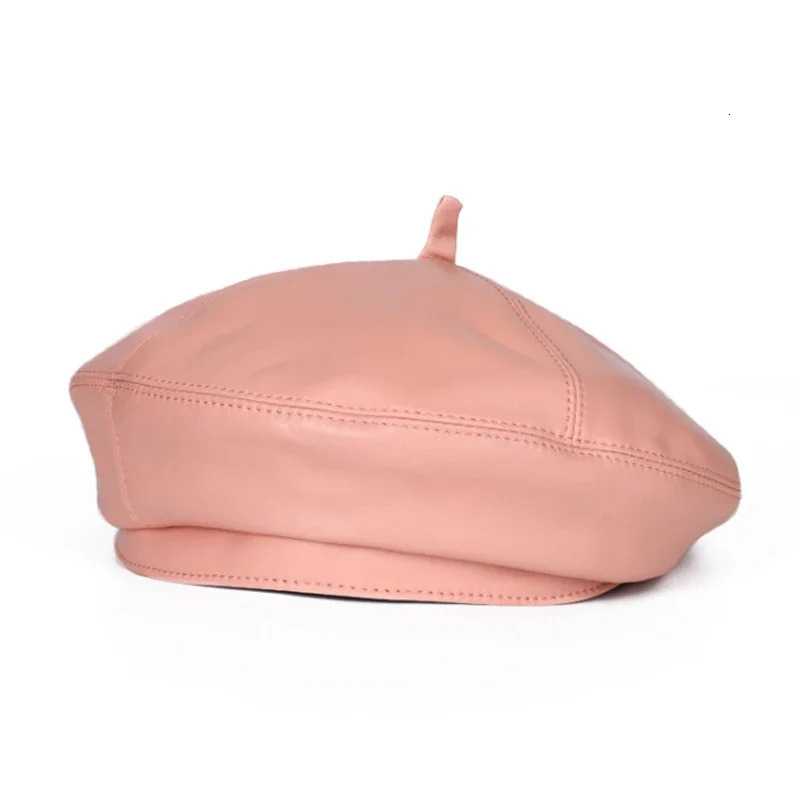 Spring/Winter 100% Real Leather Beret Hat Women Fashion European Pumpkin Painter Caps Female Rainbow Color Purple/Blue Thin Boin 250712