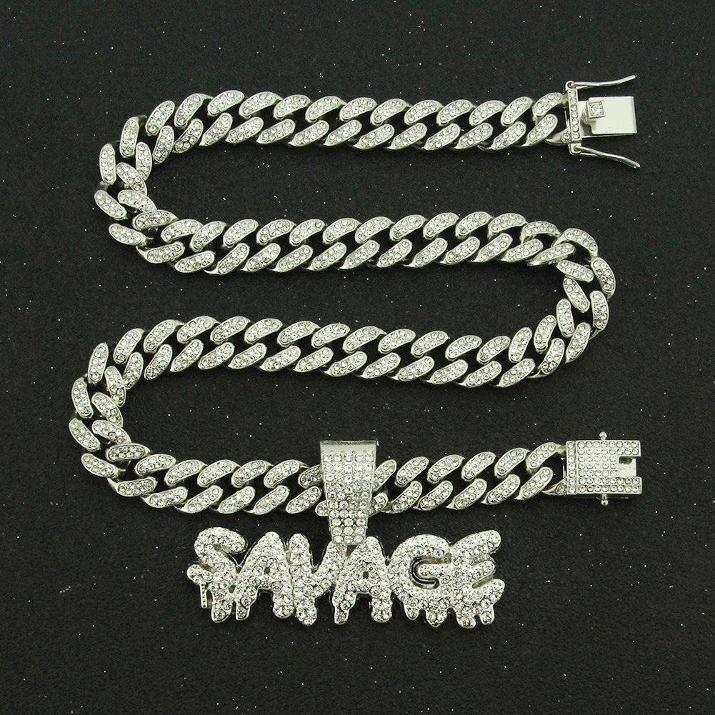 Luxury Jewelry Designer Jewelry European And American Hip-hop Personality Men's Trendy Accessories Full Diamond Spliced Letter Pendant Chain Neck