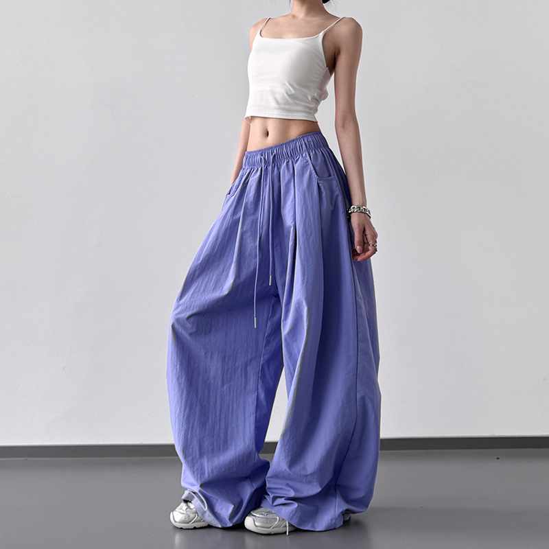 2025 Summer New Women's Pants Summer Retro Style Folded Lazy Style Pants Floor Pants Women's Wide Leg Casual Pants New Designer Pants