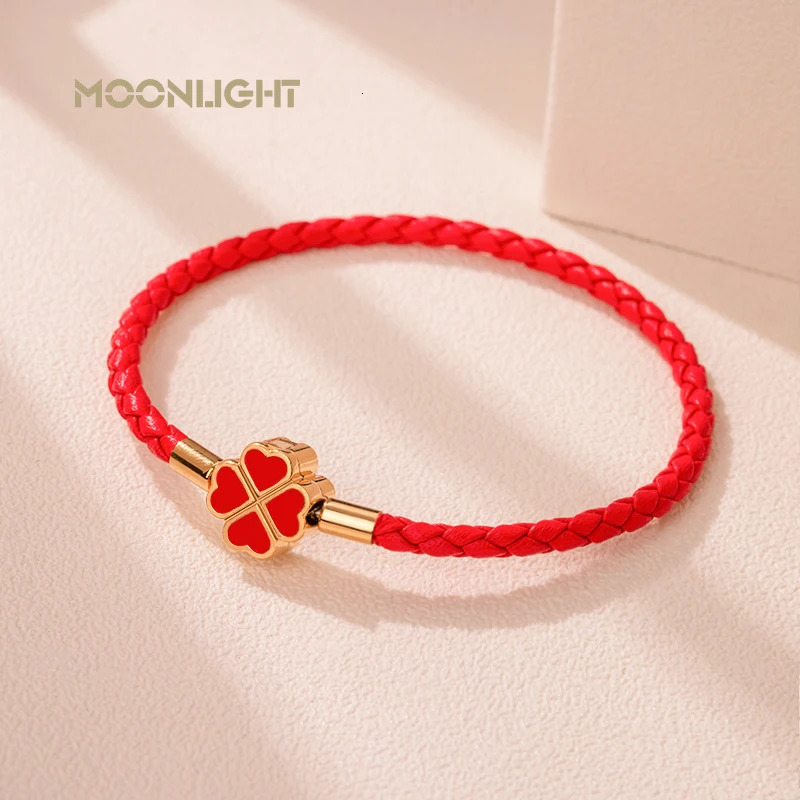 Green Four-Leaf Clover Lucky Bracelet For Women Genuine Braided Leather Bracelet 9 Colors Birthday Party Jewelry ChiristmasGifts 250712