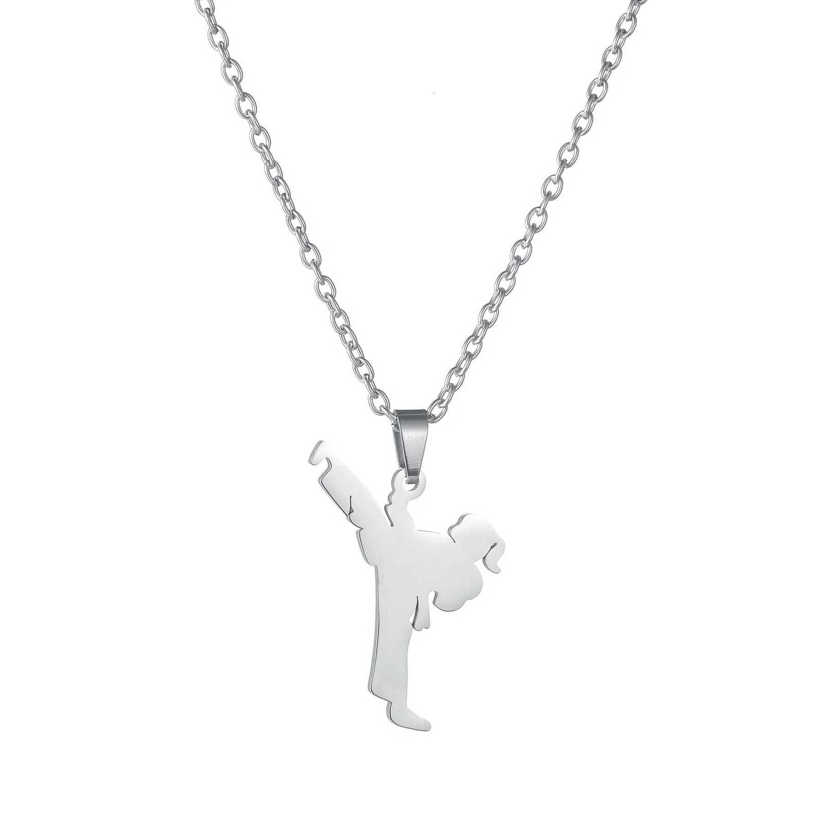 Taekwondo Kung Fu Fight Wen Pendant Necklace Stainless Steel Karate Fight Chain Necklace Jewelry for Sportsman W250712