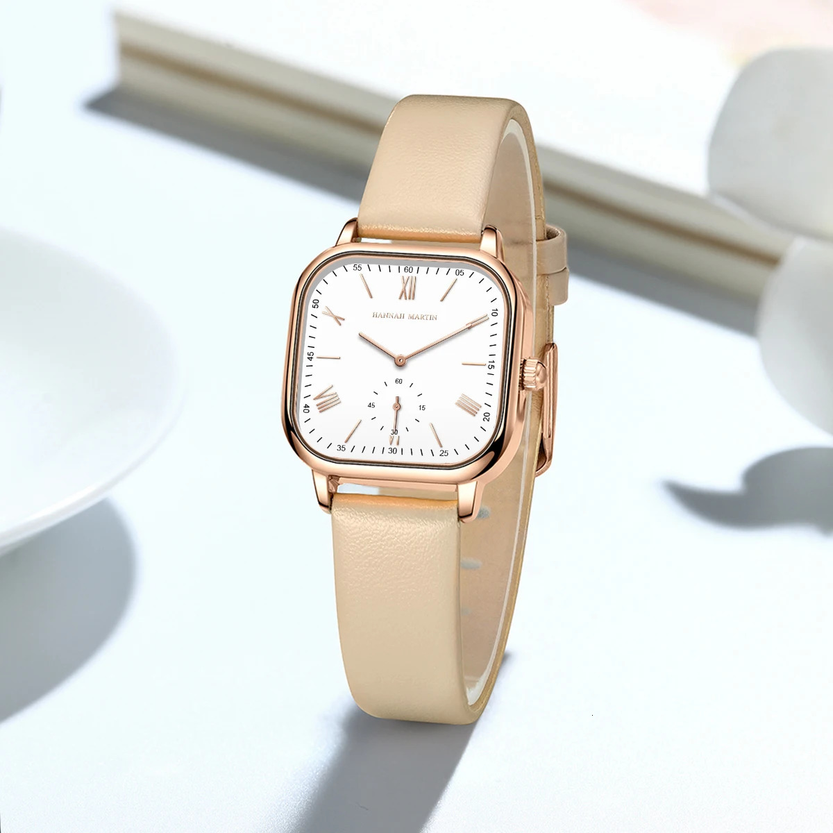 Women Square Watch Top Leather Strap with 26mm Rose Gold Plate Watch Dial 3 Bar Waterproof Fashion Gift Watch montre femme 250712
