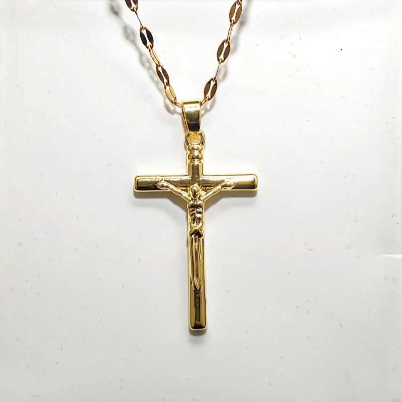 14K Gold Plated Titanium Steel Necklace with Gold Plated Cross Pendant Punk Hip-hop Necklace for Men and Women W250714