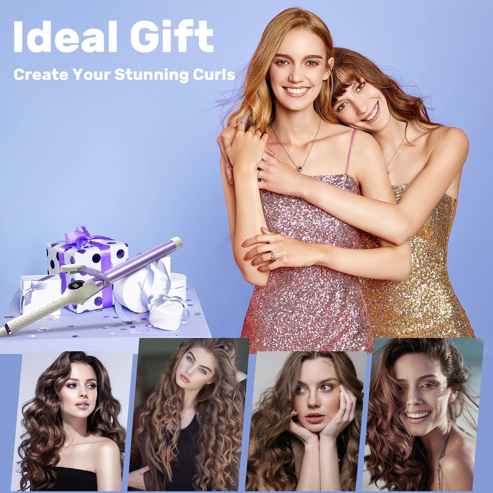 Sejoy 110-240V Electric Hair Curling Wand 1 inch Automatic Rotating Curling Iron for Professional Big Waves and Inward Curls 250712