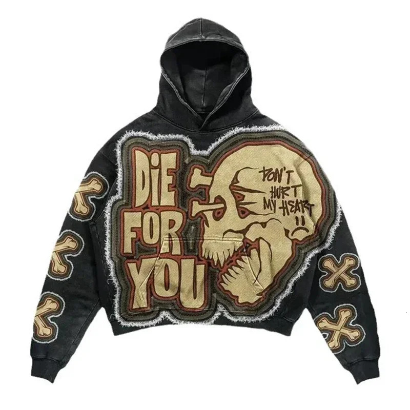 Harajuku Hand touch printing Hoodie Oversized Streetwear Tops Sweatshirt Y2k Clothes Gothic Grunge Hoodies Men Clothing 250708