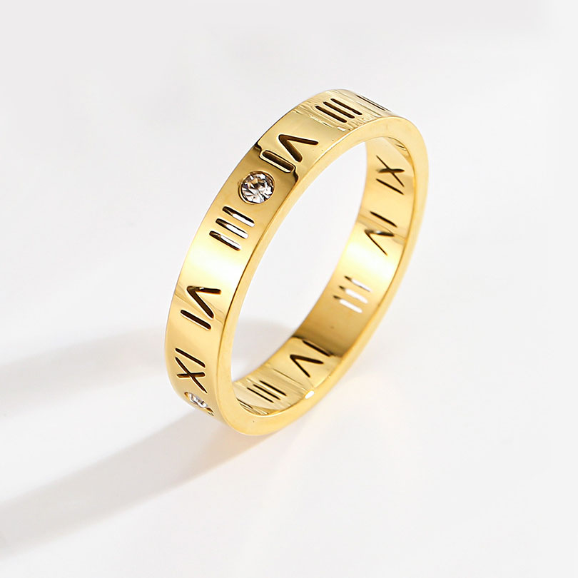 Classical Titanium Steel Roman Numeral Ring for Women Men 18K Real Gold Silver Designer Crystal Lovers Couple Ring Stainless Steel Diamond Rings Jewel