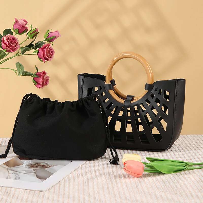 Hollow-Out PU Leather Tote For Women Lightweight Square Handbag With Ring Handle Stylish Commute And Grocery Shopping Bag