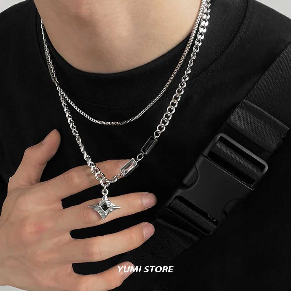 Hip Hop Zircon Star Double Layer Necklace for Men Wen Trend Charm Titanium Steel Pendant Chain Unisex Jewelry Whosa W250714