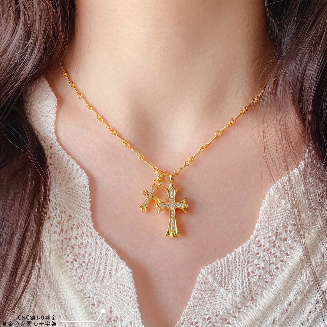 Luxury Jewelry Designer Jewelry V Gold High Version Crow Double Cross Pendant Necklace With Inlaid Diamonds Red Plated 18K Heavy Craft High Version Ba