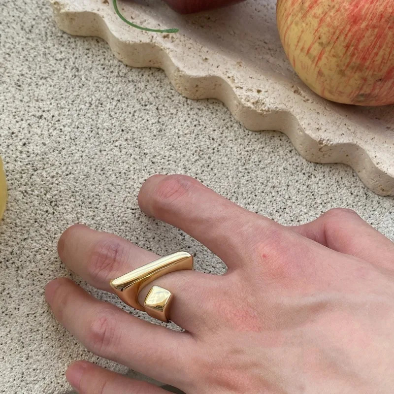 925 Sterling Silver Open Finger Ring Gold Color Geometric Asymmetric Punk Lines For Women Jewelry Gift Dropship Wholesale 250708