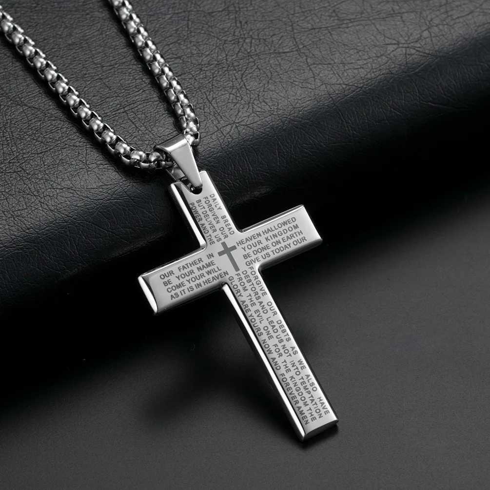 HNSP Cross Chain Necklace Stainss Steel Pendant For Men Catholic Religious Jewelry Accories W250712