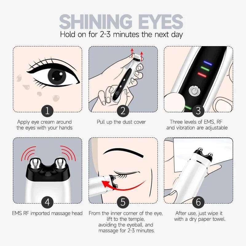 EMS Beauty Device Wrinkle Skin Tighten RF Hot Compress Massager Remove Dark Circles Eye Massage Instrument