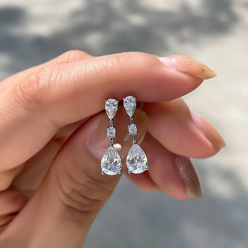 Choucong Ins Top Sell Dangle Earrings Simple Fashion Jewelry 925 Sterling Silver Water Drop Pear Cut 5A Zircon CZ Diamond Party Sweet Cute Party Women