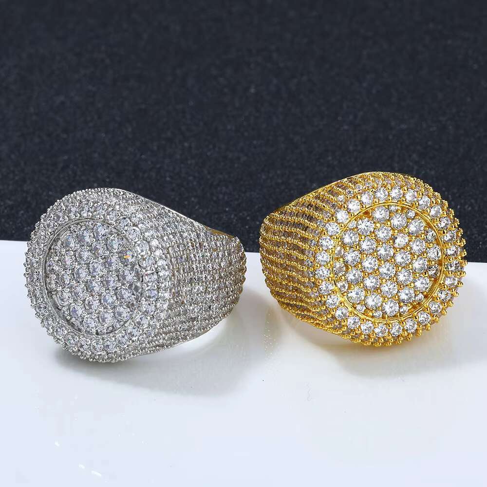 NUOYA Wholesale Iced Out Big Round Ring Luxury Full Diamond Signet Ring Hip Hop Style Bling Cubic Zirconia Jewelry Men Women