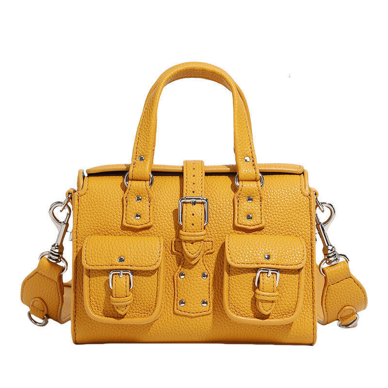 Live Streaming Soft Leather Handheld Tote High-end Versatile Chick Yellow Shoulder Stylish Commuter Crossbody Small Bag