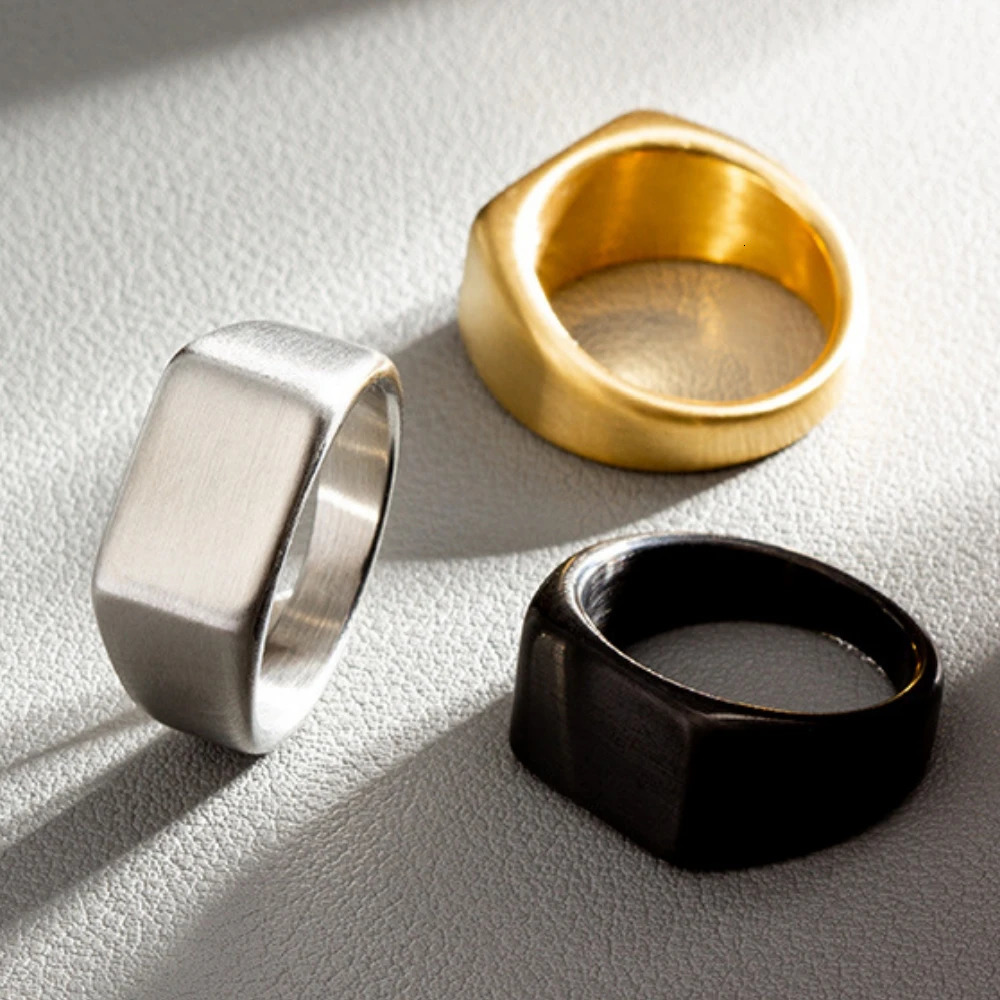 HNSP 316L Stainless Steel Ring For Men Smooth Rectangular Seal Rings Finger Jewelry Accessories 250708
