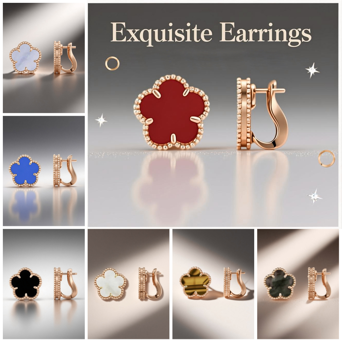 15mm earrings designer jewelry woman designer luxury earrings Vintage clover stud earrings Rose Gold clip earrings agate for women wedding jewelry stud earring