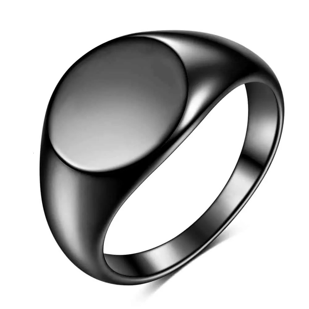 Women Signet Ring Polished Seal Chunky Oval Width Ring Stainless Steel Simple Punk Fashion Jewelry Accessories 250708