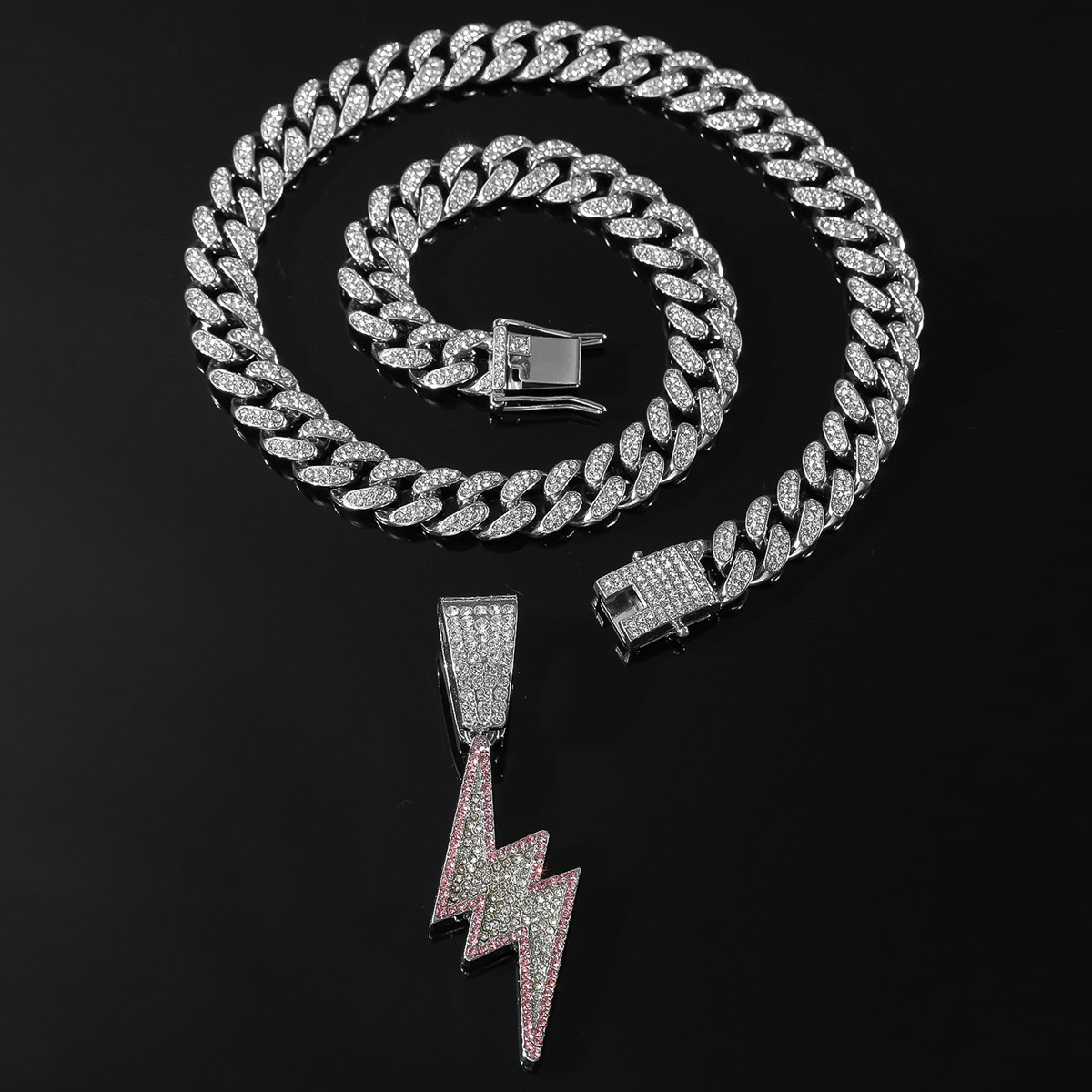 Luxury Jewelry Designer Jewelry Trendy Men's Cool Two-tone Diamond Lightning Large Pendant Necklace Shiny Diamond Hip-hop Street Dance Rap Style 