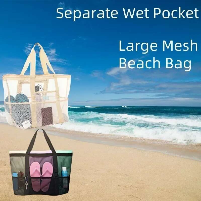 Large Mesh Oversized Waterproof Swim Bag With Separate Wet Pocket Multi Purpose Travel For Beach Tote