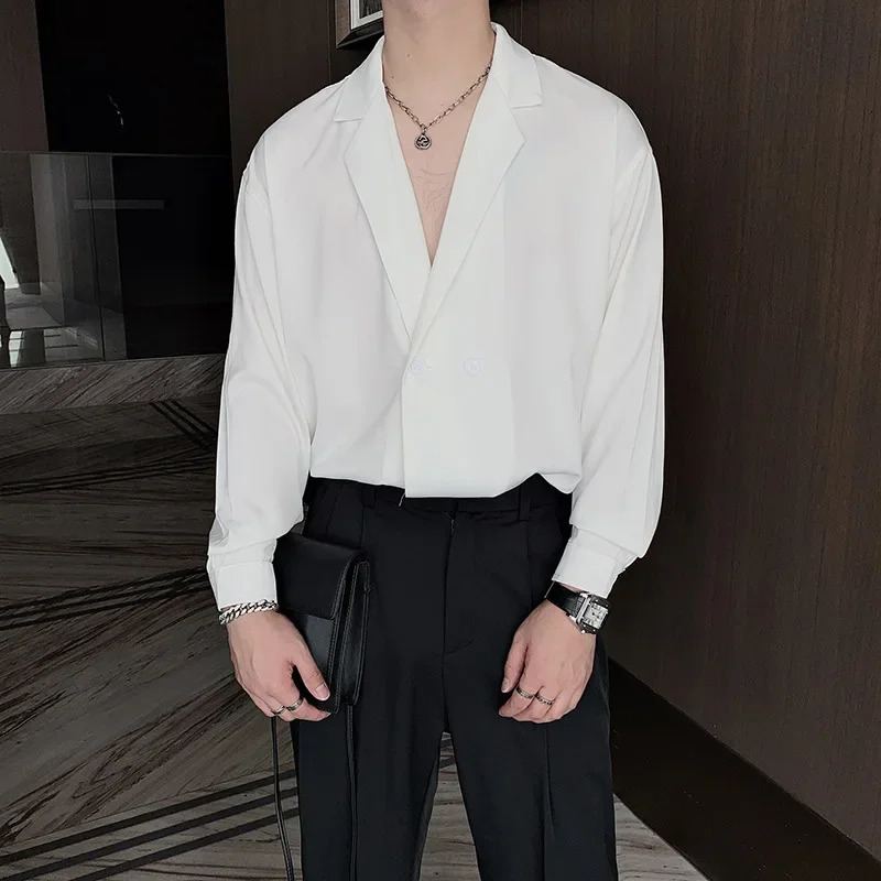 Summer light Mature Style Mens Loose Shoulders Cuban Collar Korean Ins Shirt Drape Ice Silk Short-sleeved Suit Collar Shirts 250707