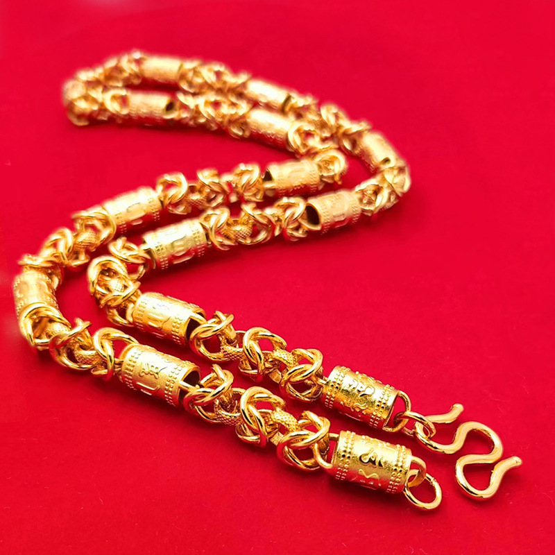 Luxury Jewelry Designer Jewelry New 10mm Six-word Mantra Dragon Bone Necklace Imitation Vietnamese Sand Gold 24K Inner And Outer Same Color High Color