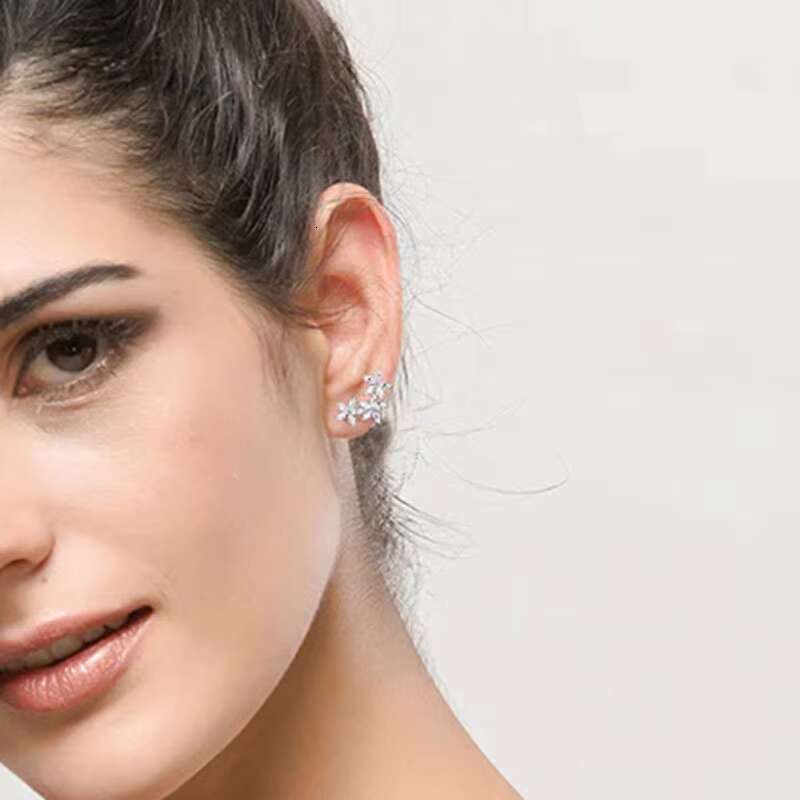 Hot Sale Luxury Flowers Earrings Piercing Crystal Cubic Zirconia Delicate Women Statement Jewelry Silver Plated Earrings
