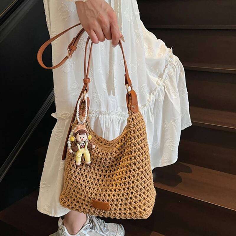 Women Cotton Thread Weaving Handbag Summer New Woven Shoulder Bag Seaside Vacation Beach Bags Bohemian Style Tote Bags