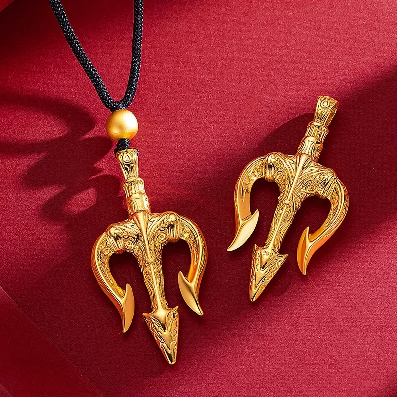 Neptune Trident Necklace Pendant Gold Male Domineering Personality Poseidon Harpoon Trident Pendant