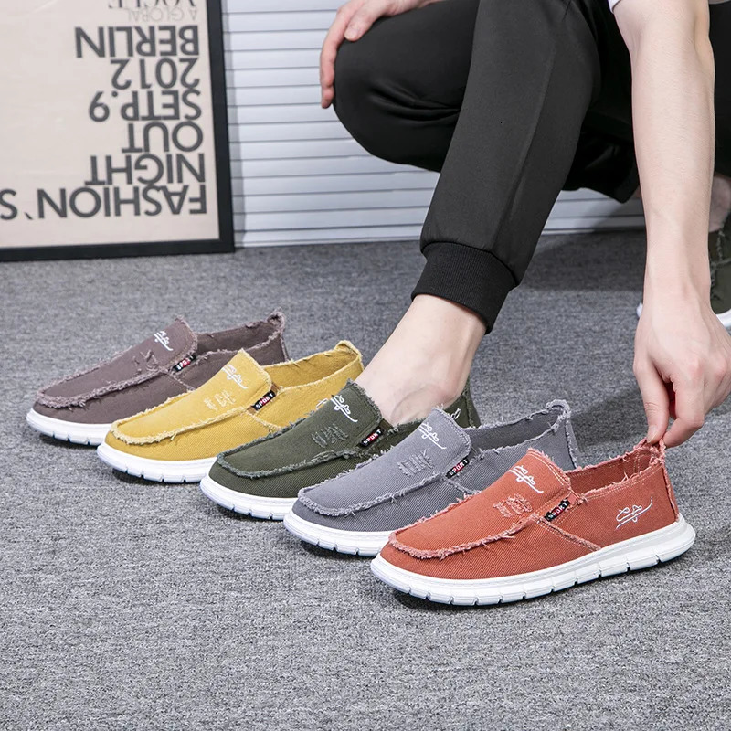 Mens Washed Canvas Shoes Anti Slip and Wear-resistant Driving Shoes Loafers 250708