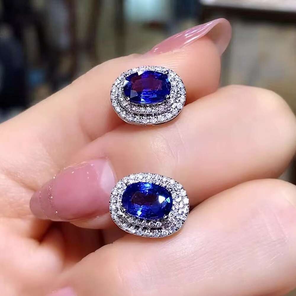 Blue Oval Diamond Stud Earrings Crystal Cubic Zircon Earring for Woman Girls Luxury Party Delicate Jewelry Gift Wholesale